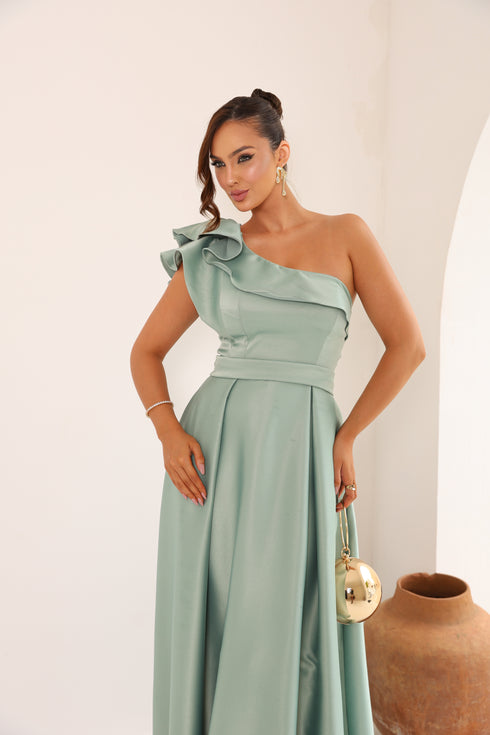 VESTIDO LISO UM OMBRO SÓ BABADO VESTIDO DE FESTA PETRA FINA
